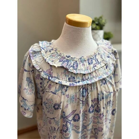 Candace Cameron Burr NWOT M cream people patterned flutter sleeve blouse - Picture 5 of 9